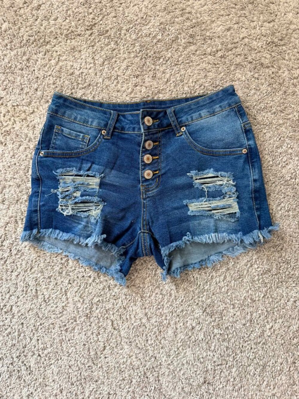 New Women's Blue Distressed Button-Fly Jean Shorts Size S